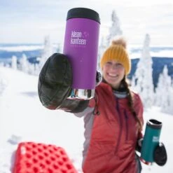 Klean Kanteen Insulated TK Wide With Café Cap 355ml - Brushed Steel -Vango || Kampa || Outwell Shop K12TKWPCC BB LS snow closeup lifestyle ea727c90 b1ca 45dc 9b96 204fdd194360