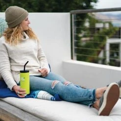 Klean Kanteen Insulated TK Wide With Café Cap 473ml - Brushed Steel -Vango || Kampa || Outwell Shop K16TKWPCC JP lounging straw lifestyle