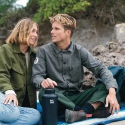 Klean Kanteen Insulated TK Wide With Café Cap 1900ml - Black -Vango || Kampa || Outwell Shop K64TKWSSL SB insulated botttle couple beach lifestyle